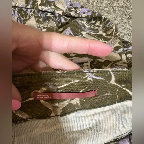 Pilcro Abstract Pattern Straight Leg Pants - Green, Purple, Cream - Picture 3 of 5